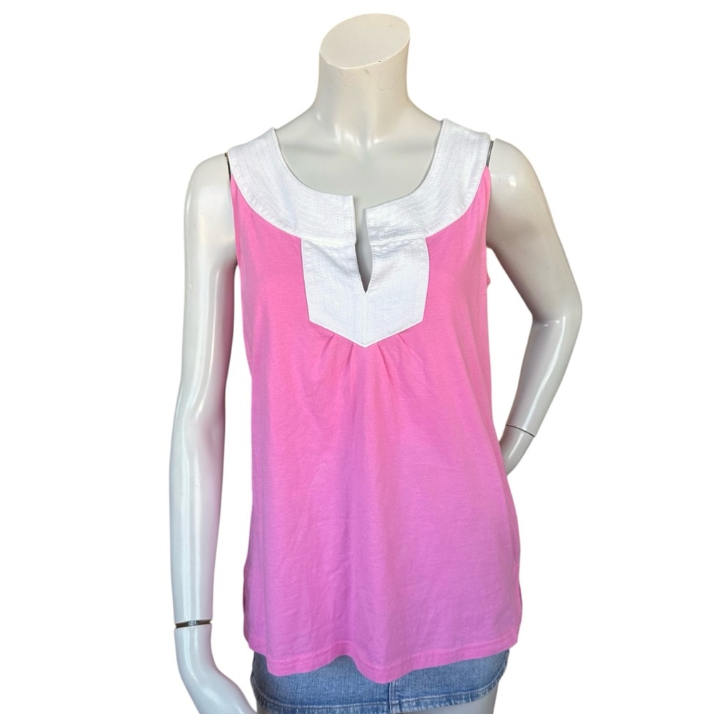 Lilly Pulitzer Pink & White Bidi Sleeveless Cotton Tank Top Size Medium